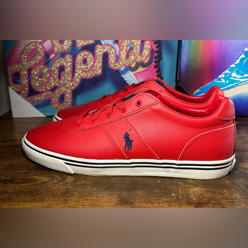 Polo Ralph Lauren Men's Hanford Sneakers Size 14D Red Leather Lace Up - Picture 3 of 8